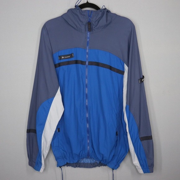 Columbia Jacket Mens Large Packable Vented Zip Up Hooded Blue Gray Lightweight - Picture 1 of 8